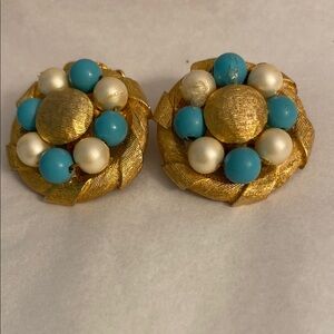 1960’s Gold and Blue Cluster Earrings